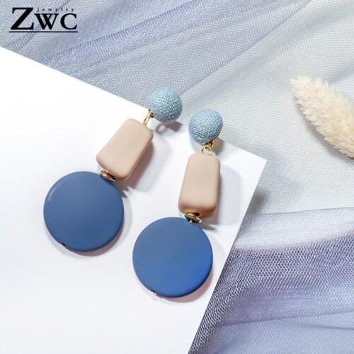 ZWC 2020 Trendy New Geometric Wooden Drop Earrings For Women Green Blue Pink Hanging Dangle Earrings Fashion Statement Jewelry