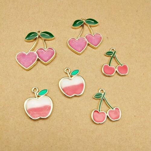 10pcs apple cherry charms enamel fruit for jewelry making earring pendant bracelet necklace charm
