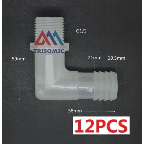 12 pieces 19.5mm*G1/2 Elbow screw thread Connector Tube Joiner PP Plastic Fitting Tank Airline acid and alkali resistant