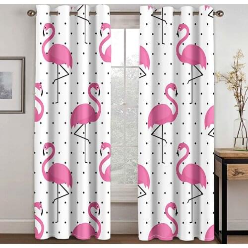 2 Panels Curtain Flamingo Bird Printing Thermal Insulated Blackout Light Blocking Room Darkening Windows Drapery