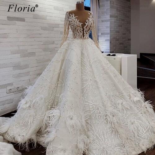 2020 Luxury Crystals Wedding Dresses A-Line Dubai Illusion Bridal Gowns Formal Robe De Mariee Arabic Wedding Gowns Pregnant
