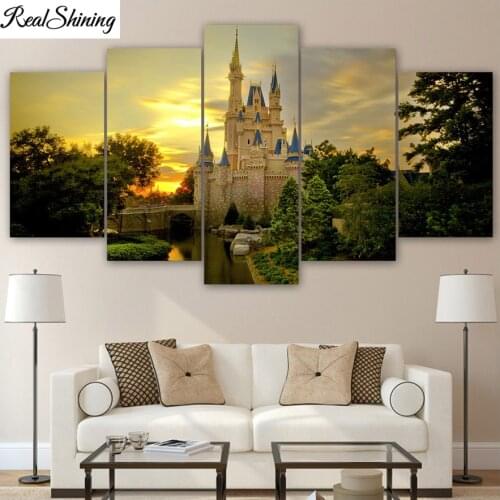 5 piece diamond painting cinderella castle cross stitch 3d,diamond embroidery landscape,mosaic crafts pattern,F812