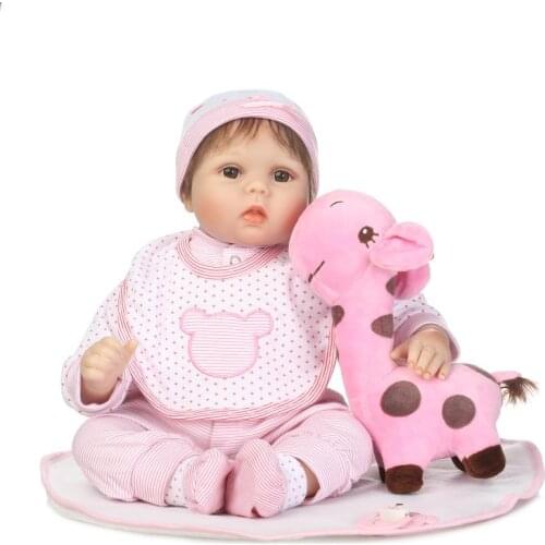 55cm 22 Inch Soft Silicone Reborn Baby Doll with Pink Clothes Princess Doll Toy Vinyl Silicone Best Toys and Gift for Children