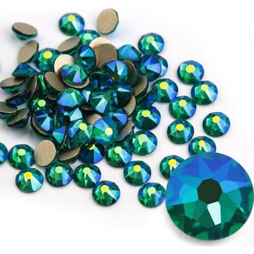8 big 8 small SS16-SS20(3.8-5.0mm) Green Zircon AB 3D Nail Art Decoration Rhinestones Silver Flatback Rhinestones Glitter Gems