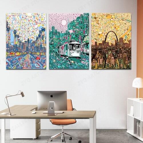 Abstract City Los Angeles San Francisco Seattle St Louis Landscape Canvas Poster Home Decoration HD Print Oil Painting