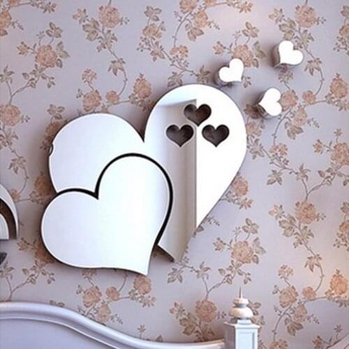 Adeeing Cute 3D Mirror-Surface Wall Sticker Heart Shape DIY Art Mural Home Decoration Wall Ornament Waterproof