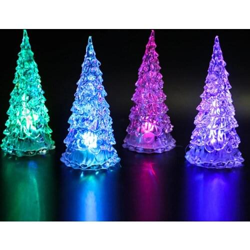 Acrylic Christmas tree LED colorful crystal flash nightlight mini crystal Christmas tree flash Christmas tree