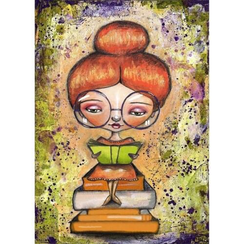 5D DIY diamond painting Bookworm Girl With Glasses Full Drill Embroidery Cross Stitch Mosaic Craft Home Decor Christmas Gift
