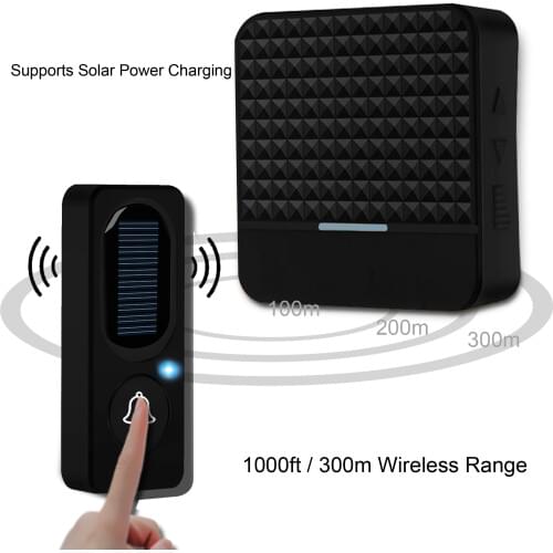 300m Long Range Solar Power Wireless Waterproof IP65 Doorbell With Transmitter+ EU US UK Plug Receiver Door Bell Kit