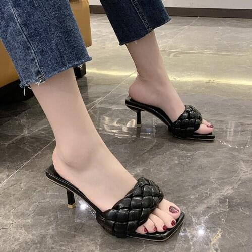 Sandals and Slippers Women 2021 Summer New Korean Outer Wear Word Drag Woven High Heels Sandals Women Slippers сандали женские