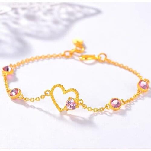 Heart Amethyst 18K Gold Bracelet for Men Women Wedding Engagement Jewelry Luxury Chain Bracelet Not Fade Fine Jewelry Gifts