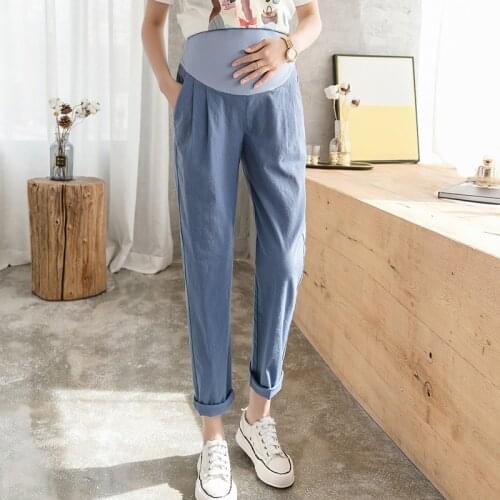 High Quality Cotton Linen Maternity Pants Casual Belly Pants Clothes for Pregnant Women Loose Trousers High Waist Pregnancy Pant