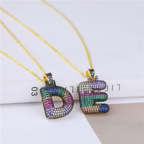 JUWANG Clavicle Chain Chokers Necklaces Multicolor Cubic Zirconia Micro Pave Alphabet Letter Pendant Necklace For Women Jewelry