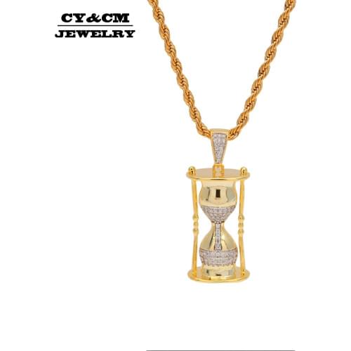 CY&CM Hourglass Pattern Pendants Necklaces Hip Hop Fashion Micro Pave Cubic Zirconia Iced Out Jewelry Men Women Gold CZ Chain