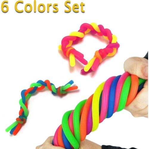 6pcs/lot Soft Rubber Noodle Elastic Rope Antistress Relieve Toys Stretch String Decompression Toy Fidget Relief Stress Vent Toys