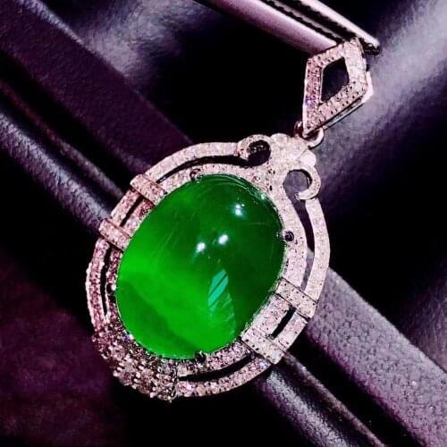 H1027 Fine Jewelry AU750 G18K Natural Emerald 8.8ct Gold Diamonds Pendant Gemstone Necklaces for Women