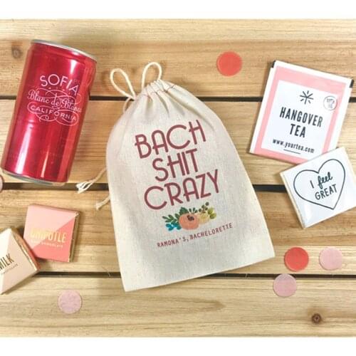 Custom bachelorette bag hangovers kit bags crazy drawstring bag girl party gift bag hen weekend favor survival kit welcome bag