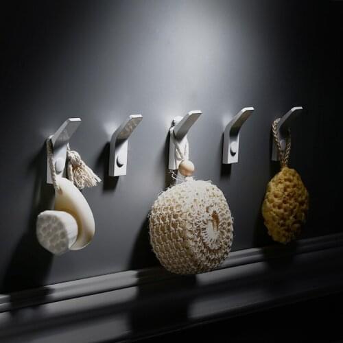 5Pcs Space Aluminum Robe Hooks Wall Hang Mounted Towel Hook White / Black Painted Clothes Hook Bathroom Hardware