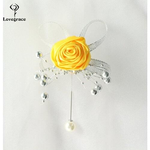 Lovegrace Artificial Rose Silk Bridesmaid Brooch Wedding Corsages and Boutonnieres Groomsman Buttonhole Mariage Accessories