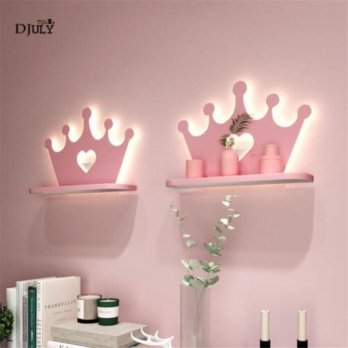 Creative cute Rabbit crown pink Shelf wall lamp children study bedroom luminaire led girls bedside night light home deco luster