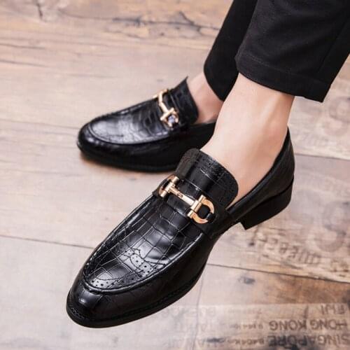 2020 Men Formal Shoes Business Brogue Shoes Luxury Mens Crocodile Dress Shoes Male Casual Genuine Leather Wedding Party Loafers
