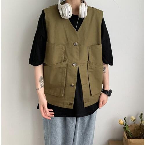 2021 Mens Vests Mens Sleeveless Jacket Vest Spring Autumn Casual Travels Vest Multi-pockets Thin Vest Waistcoat Male Clothes