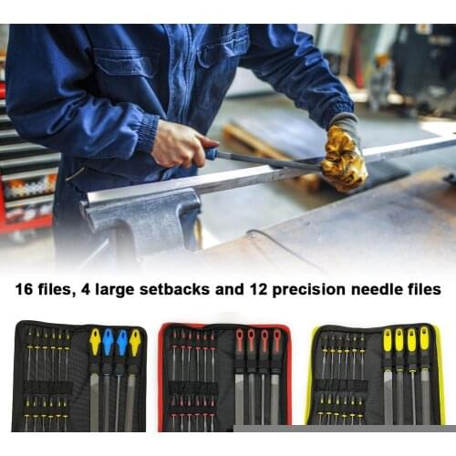 16PCS T12 Alloy Steel File Set With Carry Case Flat/Triangle/Half-round/Round Large File Needle Files, Soft Handle Perfect Shap