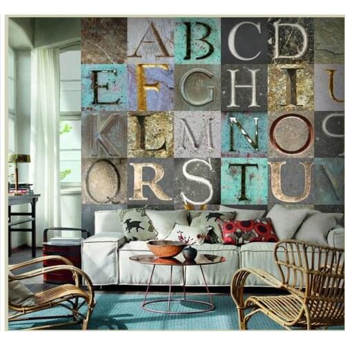 Wallpaper Mural Painting For Living Room Vintage embossed Three-dimensional Letters Art Background Custom Any Size Mural