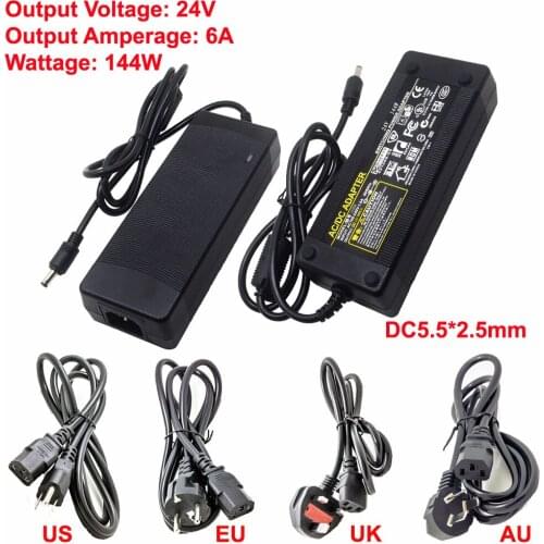 144W Desktop Power Adapter Supply Transformer 110V-240V To DC 24V 6A 5.5x2.5mm Connector Include US/EU/UK/AU Plug Cable