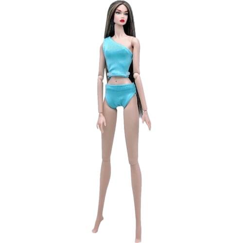 NK 1 Set Split Doll Fashion Blue One-Shoulder Sports Swimwear Beach Swimsuit For Barbie Doll Best Child Gift 079B 8X