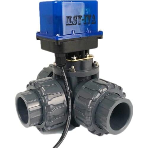 New 3 Way Pvc Electric Ball Valve,AC220V DN15,DN20,DN25 Clamp Type Plastic Automated Ball Valve