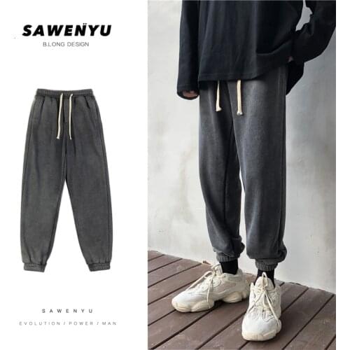 Autumn Sweatpants Men Fashion Solid Color Casual Joggers Pants Men Streetwear Wild Hip Hop Loose Drawstring Trousers Male M-2XL