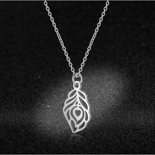 AAAAA Quality 100% Stainless Steel Peacock Feather Charm Necklace for Women High Polish Fashion Charm Necklaces