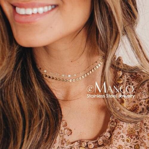 EManco 2 PCS Choker Necklace women Not Darken Real 316L Stainless Steel Necklace for women Chain Necklace Fashion Jewelry