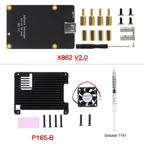 M.2 NGFF 2280 SATA SSD Storage Expansion Board / Shield X862 V2.0 & Heatsink with Fan for Raspberry Pi 4