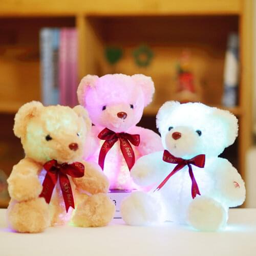 25cm plush bear toy doll with colorful LED light sitting red tie children toys for kids birthday gift YYT222