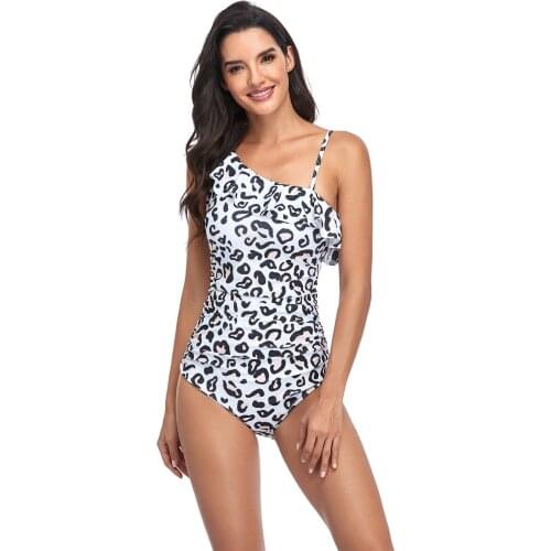 Ruffled Plus Size One Piece Swimsuit Women Ruffle Shoulder High Waisted Bathing Suit Retro Monokini Bikinis Swimwear Bodysuit