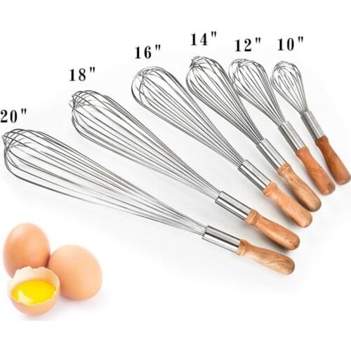 Manual Egg BeaterWooden Handle Stainless Steel Egg Beaters Milk Cream Butter Whisk Mixer Stiring Whisk Tool 2pc/lot