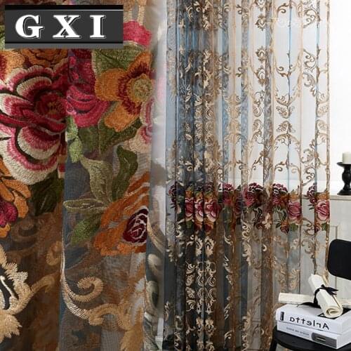 GXI High Quality Luxury Embroidered Flower Curtain For Living Room Modern Europe Voile Sheer Drapes For Bedroom Kitchen Balcony