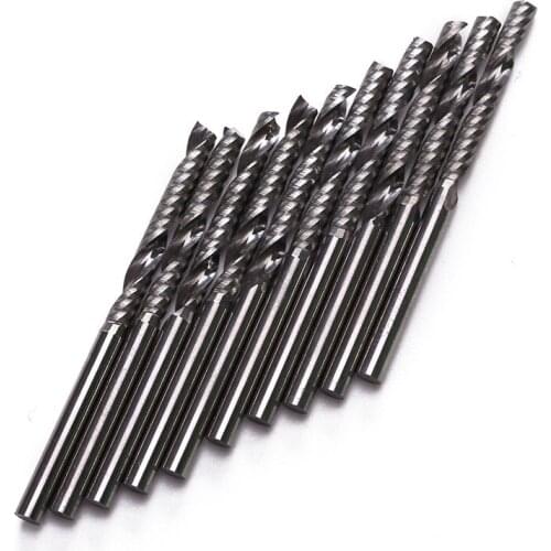 10pcs 1/8 inch 3.175x25mm shank 1 flute carbide spiral end mill CNC milling tool for acrylic PVC wood and other materials