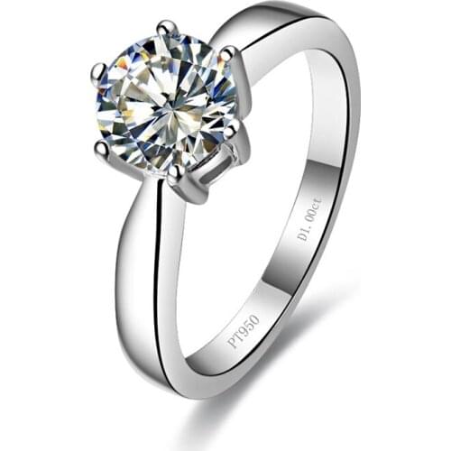 Test Positive 1Ct 6.5mm D Color Moissanite Diamond Engagement Ring Wonderful Platinum 950 Ring Wedding Ring for Her