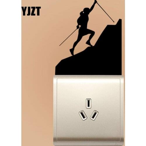 YJZT Black Mountaineering Female Switch Sticker Vinyl Cartoon Nice Decal Decor Wall Bathroom 8SS2104