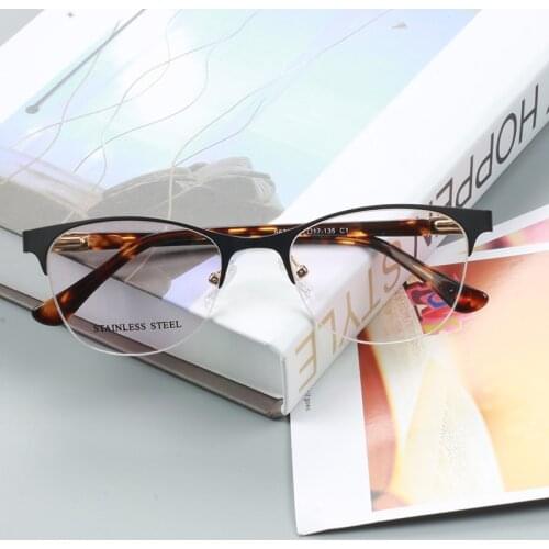 YOUTOP Womens Half-rim Square Eyewear Stainless Steel Prescription Eyeglasses Optical Frames Myopia Eye glasses S6762