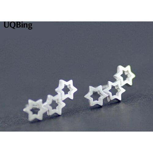 New Arrivals Tri-Star Pierced Stud Earrings 925 Sterling Silver Stud Earrings For Women Jewelry Free Shipping Brincos