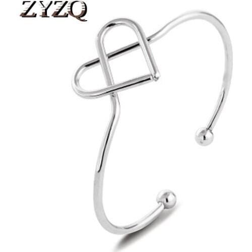 ZYZQ Simple Stylish Series Open Bangle For Women Fashion Trendy Hollow Out Heart Shaped Proposal Surprise Gift For Girlfriend
