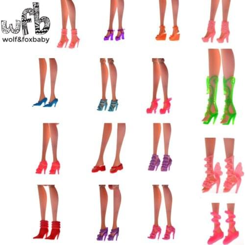 10/16/20/40pairs/packs Randomly Picked Colorful Assorted Fashion Heels Sandals Boots Shoes For Dolls Accessories Baby Toys Gift