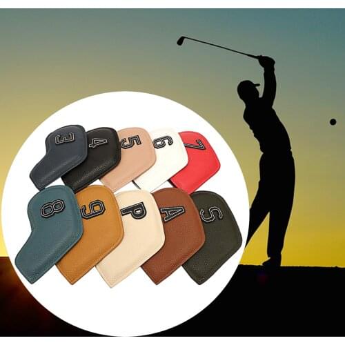 10 Pieces PU Leather Golf Irons Head Cover Set Golf Club Headcovers Cap Protective Cover Waterproof with Number Tag Covers