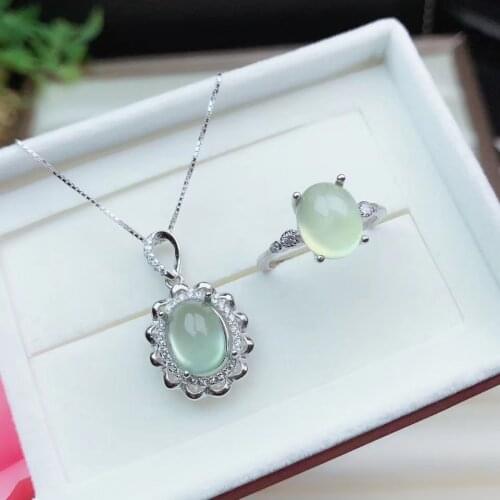 100% Natural and Real Prehnite jewelry set Natural Real Prehnite 925 sterling silver 1 Prehnite pendant, 1 Prehnite ring