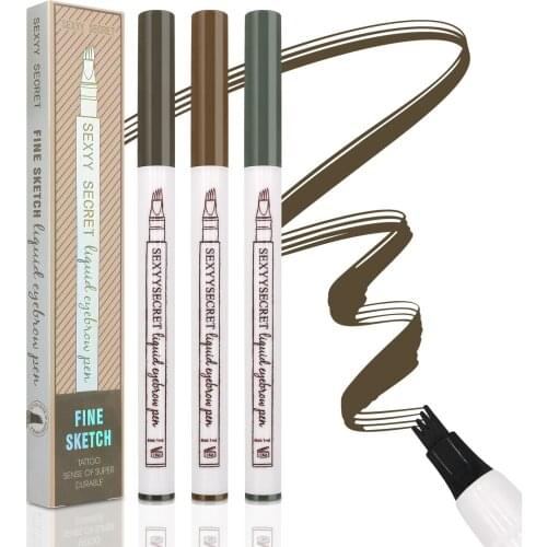 3 Colors Microblading Eyebrow Tattoo Pen 4 Head Fine Sketch Liquid Eyebrow Pencil Waterproof Tattoo Eye Brow Pen Smudge-Proof