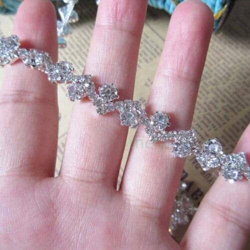 30cm Silver Glass Crystal Chain Bling Rhinestone Trim Metal Ribbon Necklace Decor Wedding Dress Clothing Bag Shoes Accessories